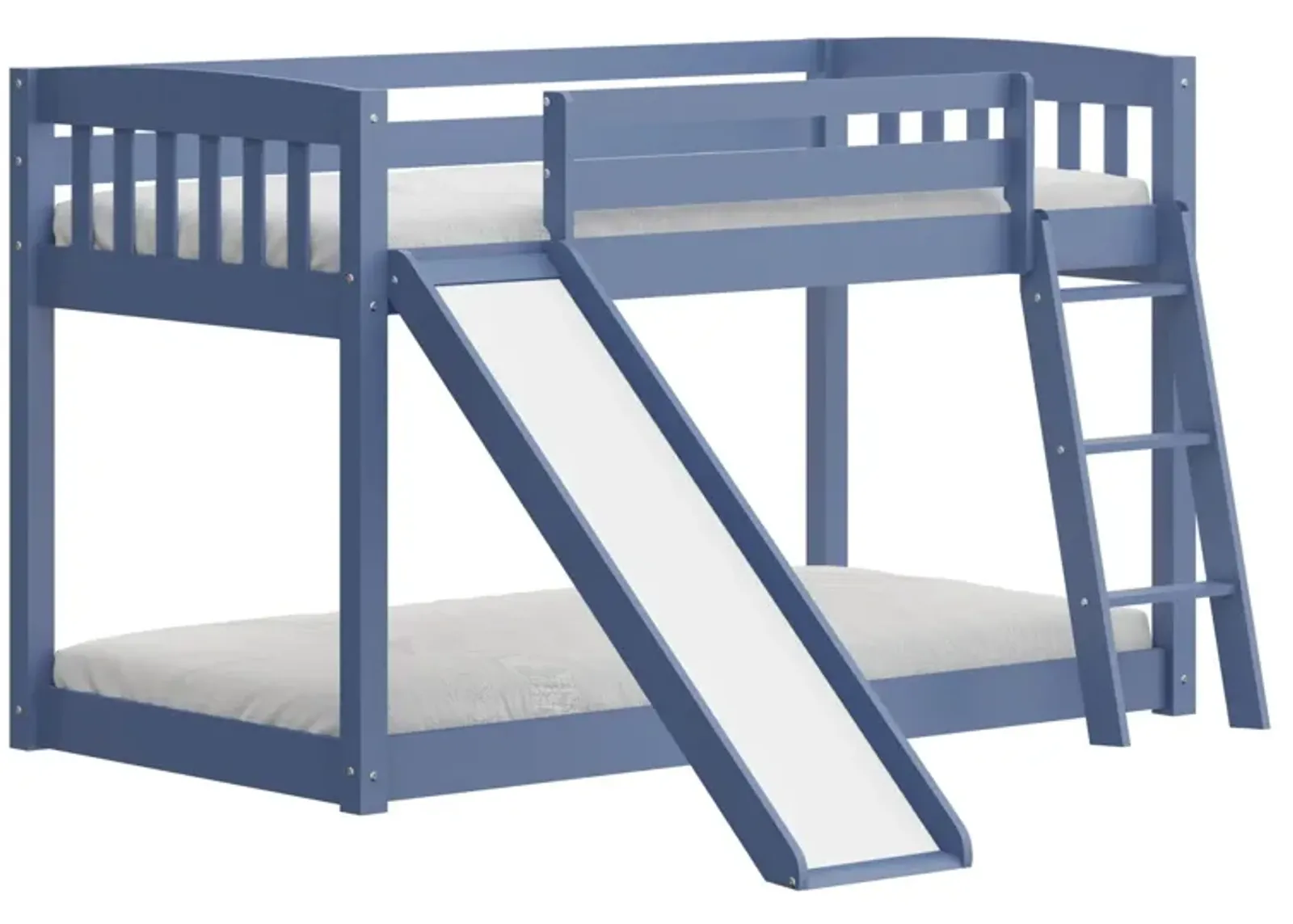 Twin over Twin Solid Wood Bunk Bed With Slide and Ladder - Blue