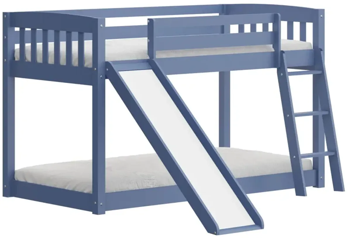 Twin over Twin Solid Wood Bunk Bed With Slide and Ladder - Blue