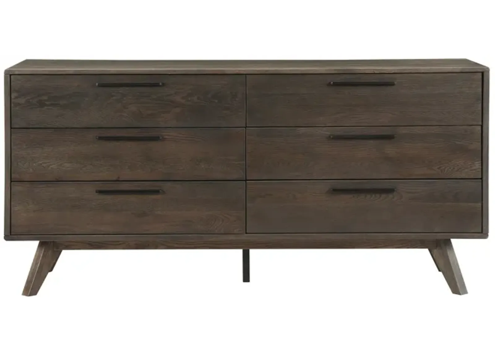 Six Drawer Wooden Double Dresser - Dark Brown