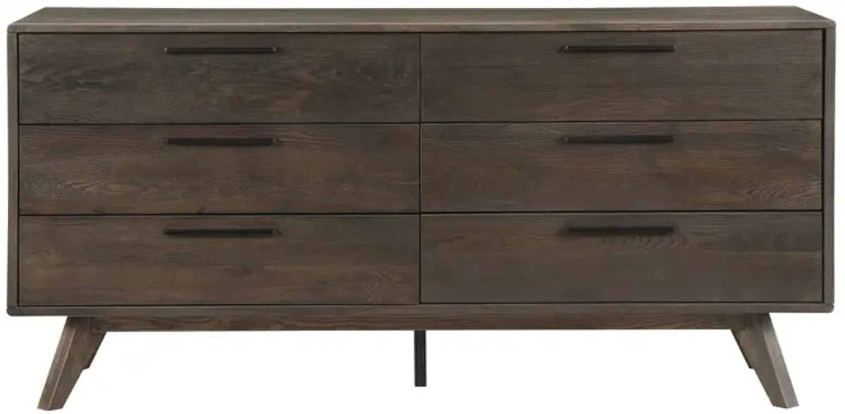 Six Drawer Wooden Double Dresser - Dark Brown