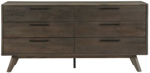 Six Drawer Wooden Double Dresser - Dark Brown