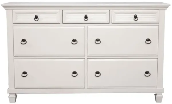 Solid Wood 7 Drawer Double Dresser - White