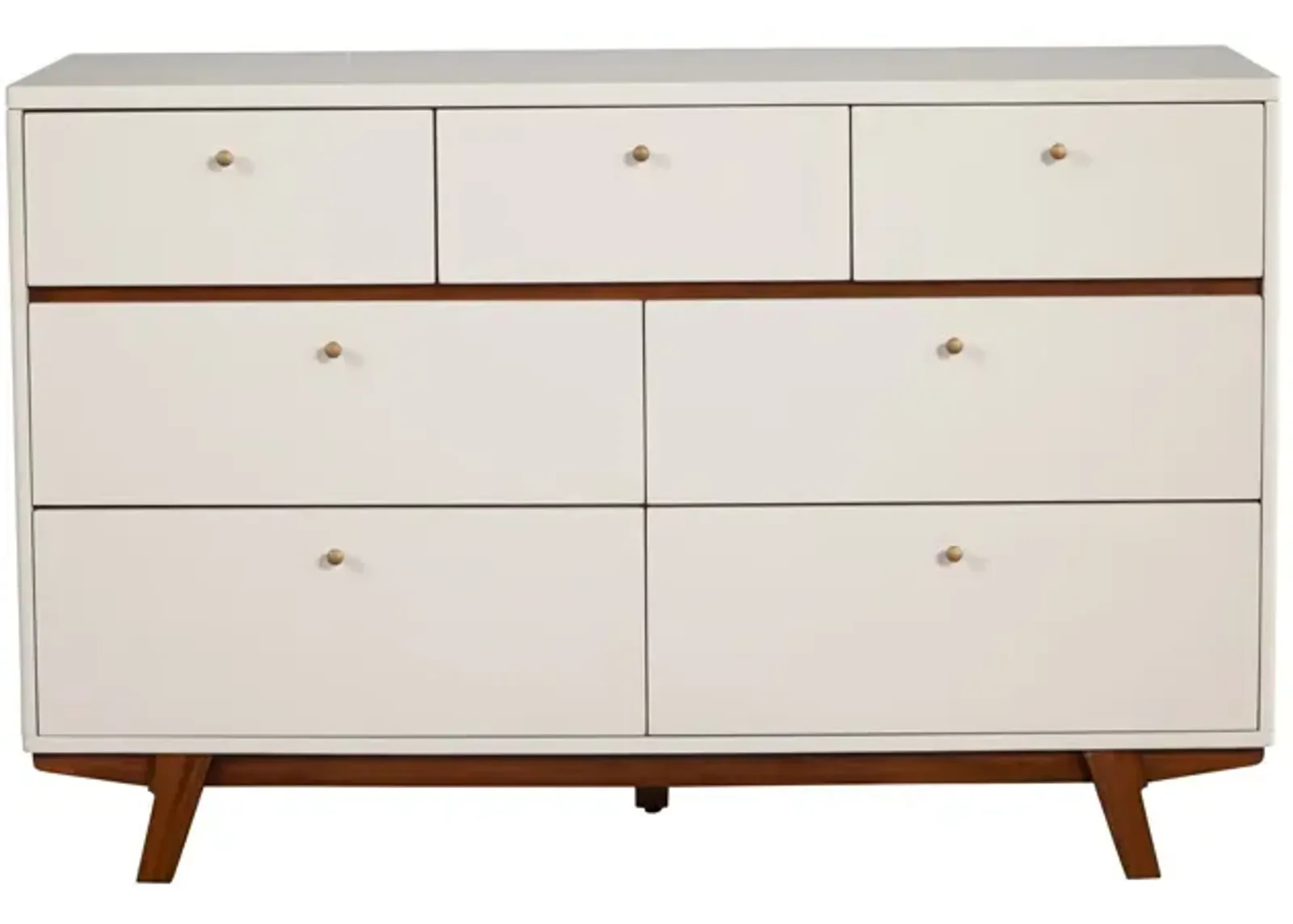 Wood Seven Drawer Double Dresser - Brown / White