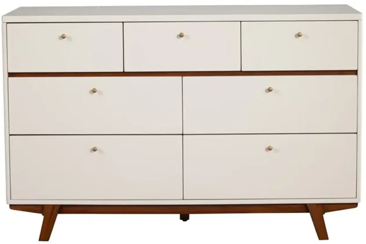 Wood Seven Drawer Double Dresser - Brown / White