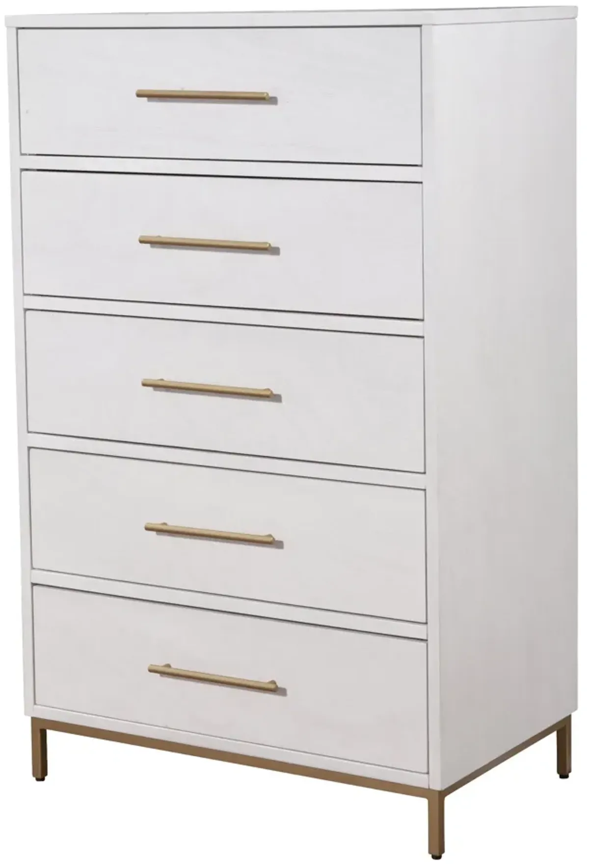 Solid Wood, Five Drawer Chest - White