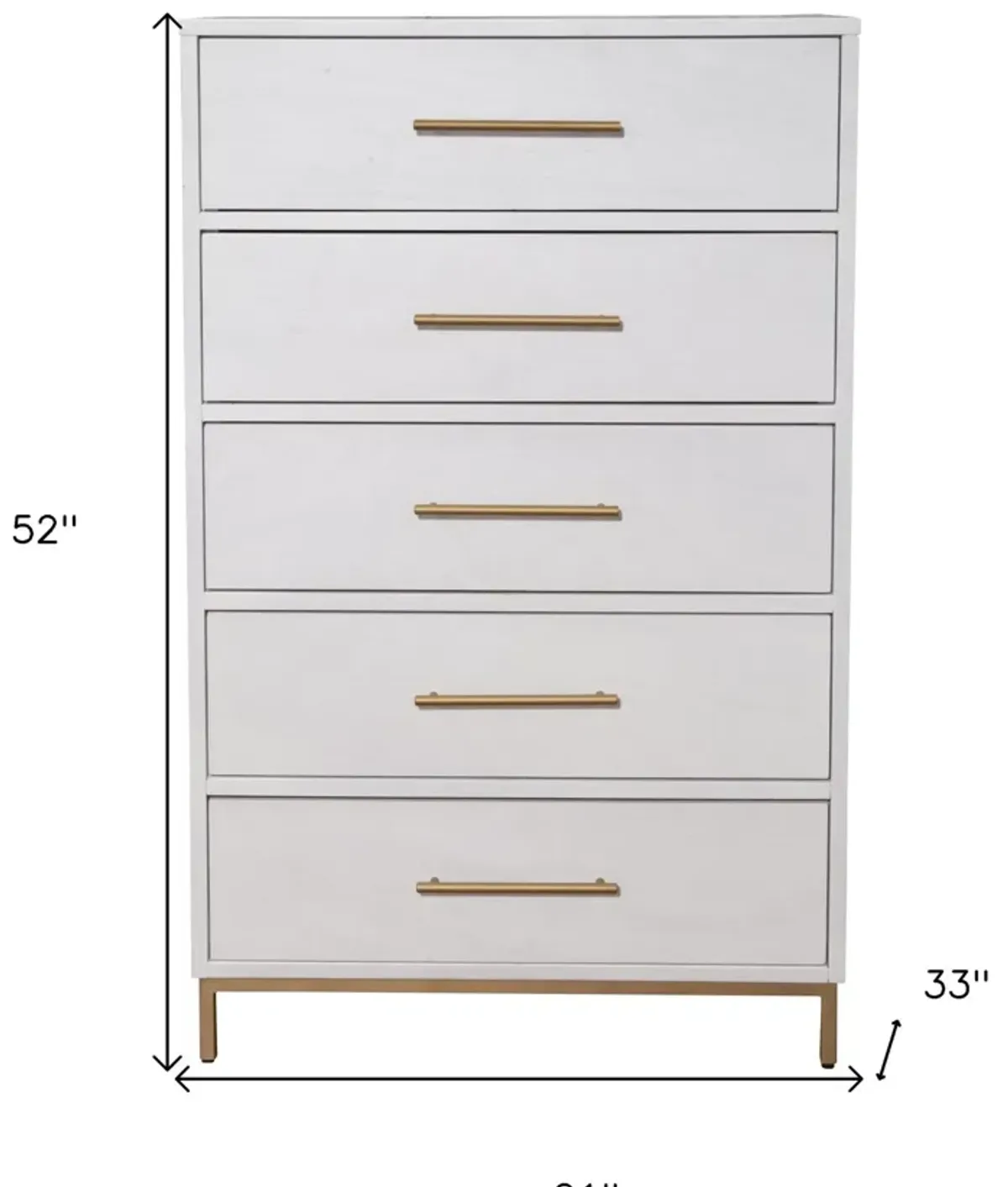 Solid Wood, Five Drawer Chest - White