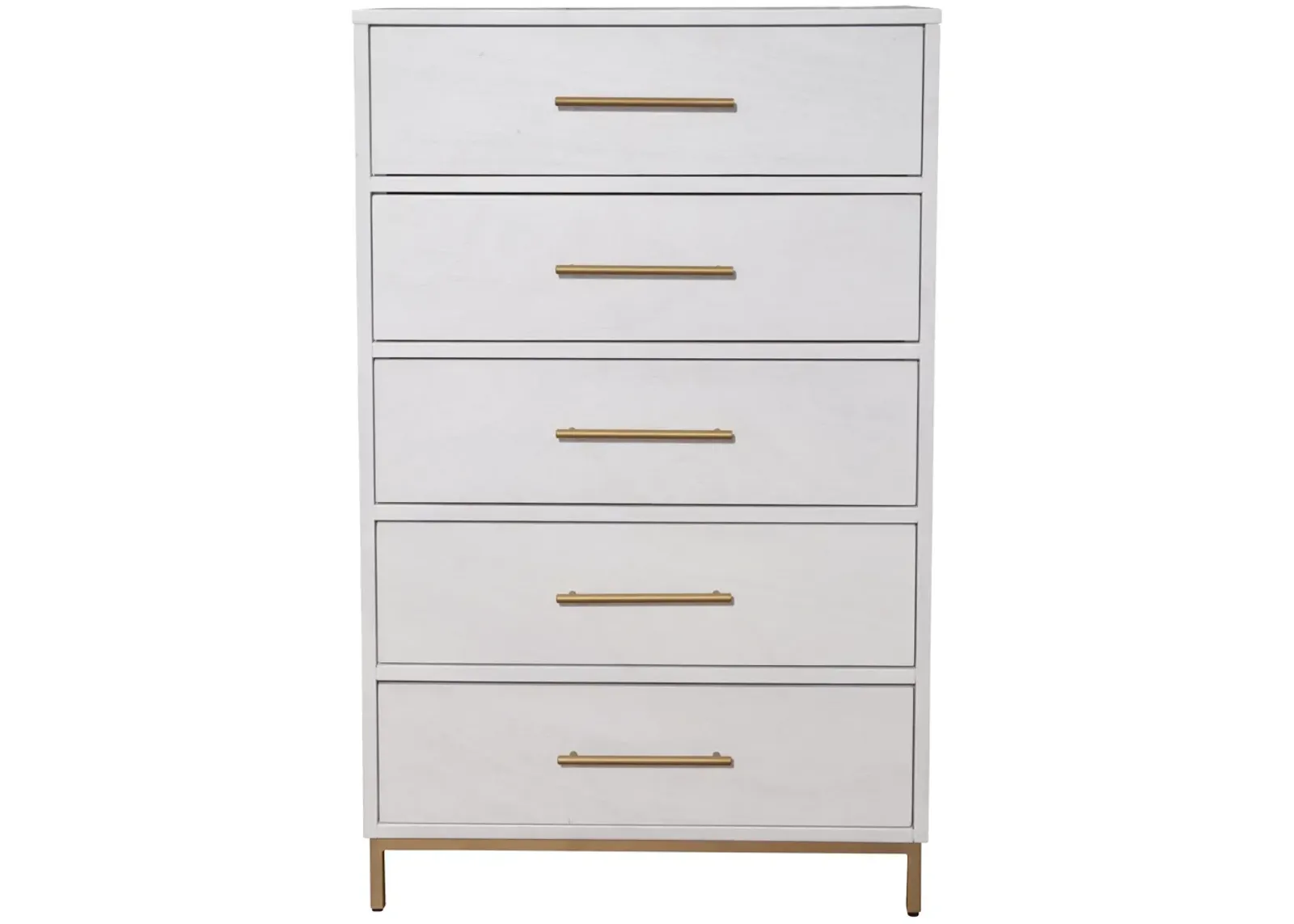 Solid Wood, Five Drawer Chest - White