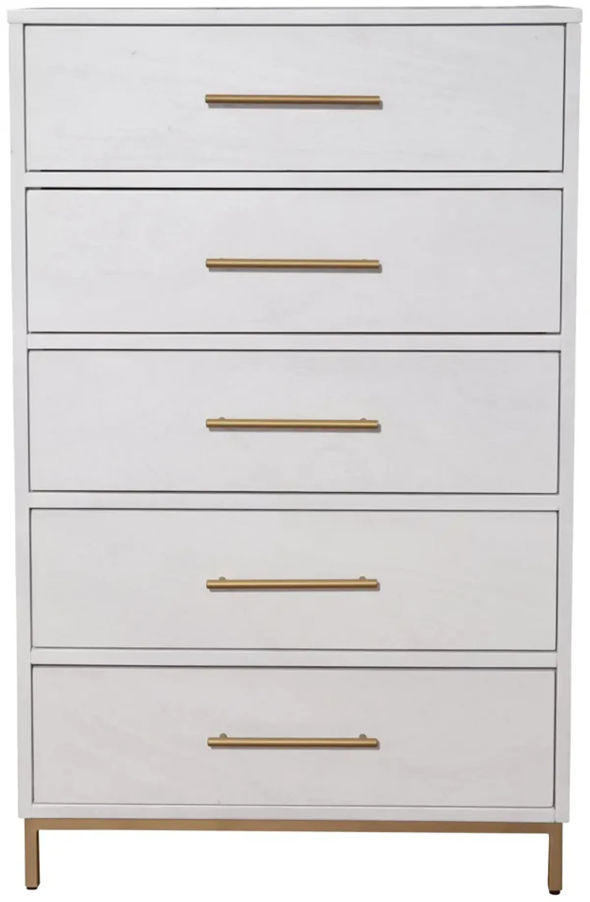 Solid Wood, Five Drawer Chest - White