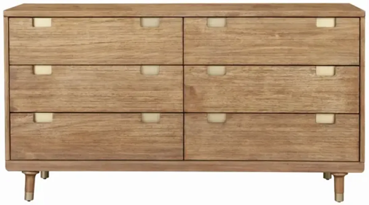 Solid Wood Six Drawer Double Dresser - Sandy Brown