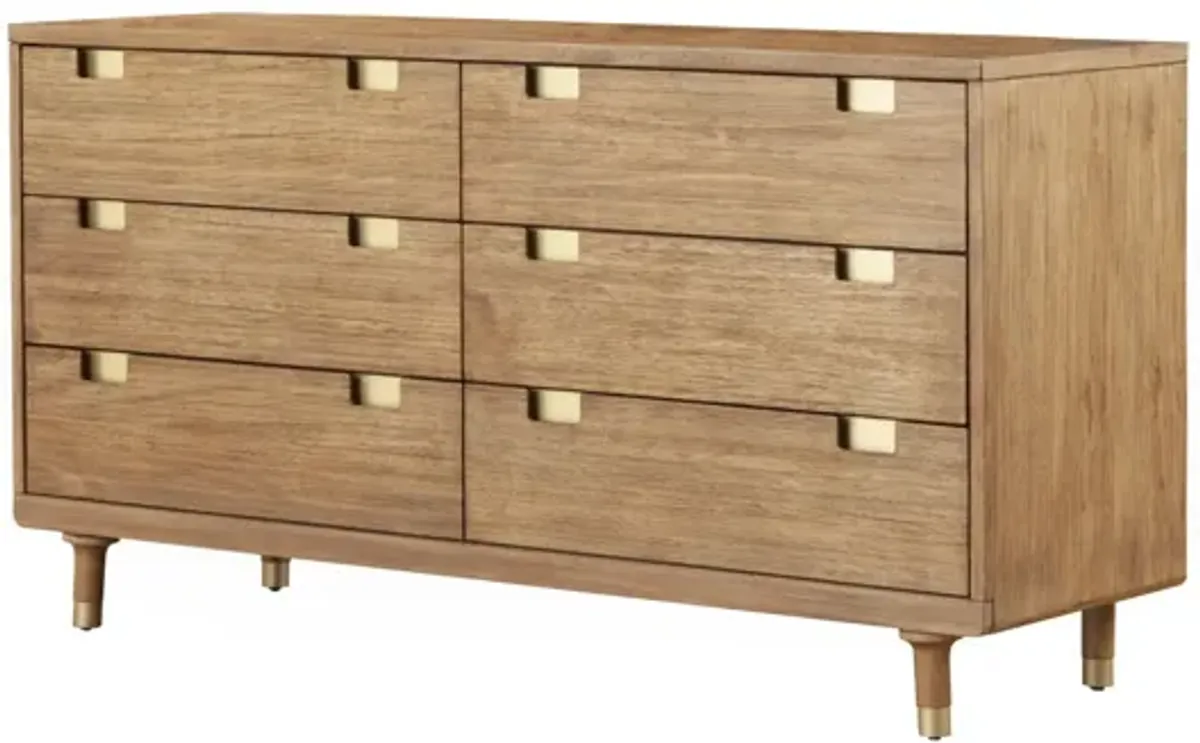 Solid Wood Six Drawer Double Dresser - Sandy Brown