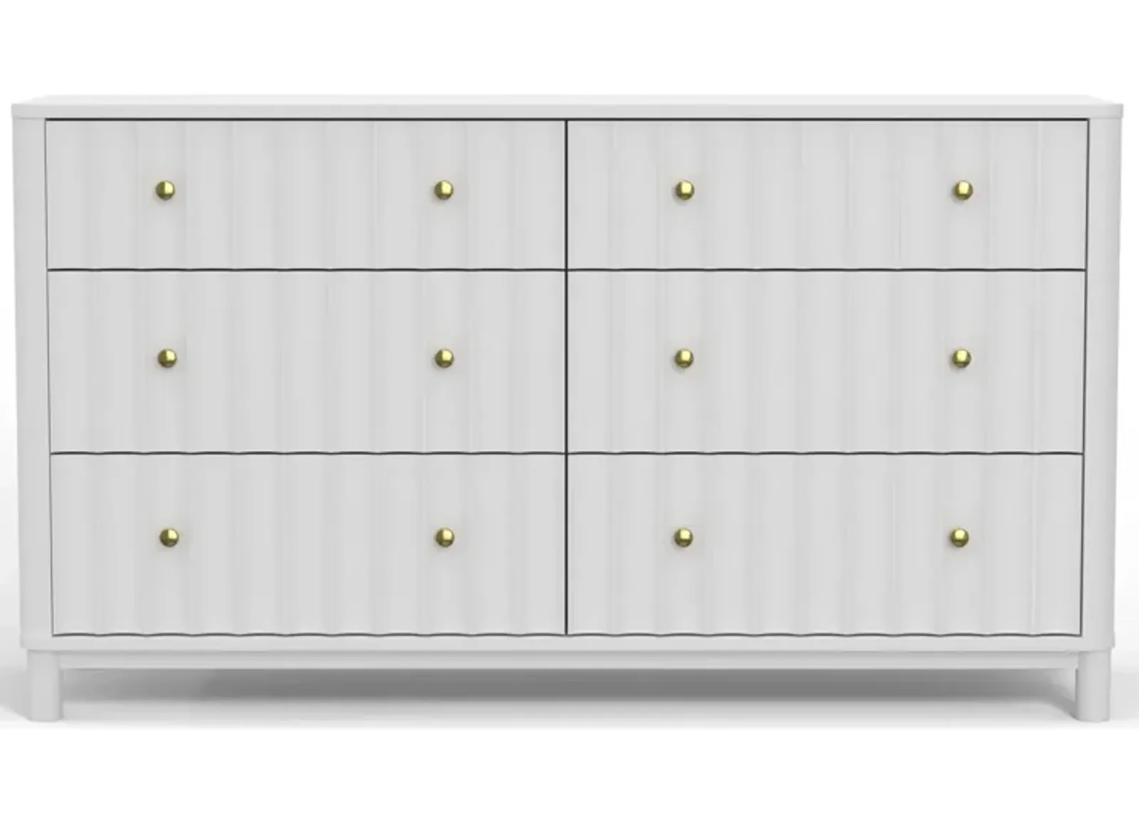 Solid Wood Six Drawer, Double Dresser - White