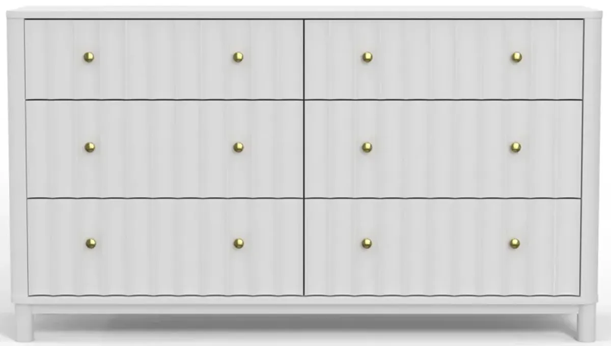 Solid Wood Six Drawer, Double Dresser - White