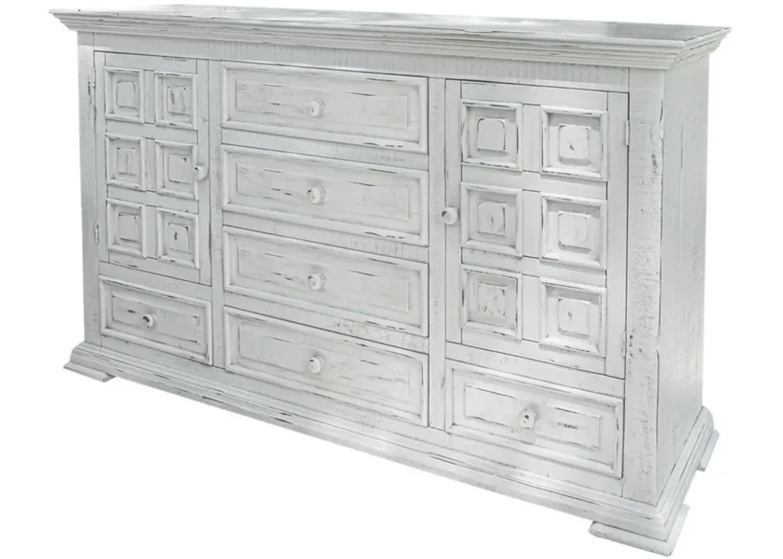 Solid Wood Six Drawer Triple Dresser - White