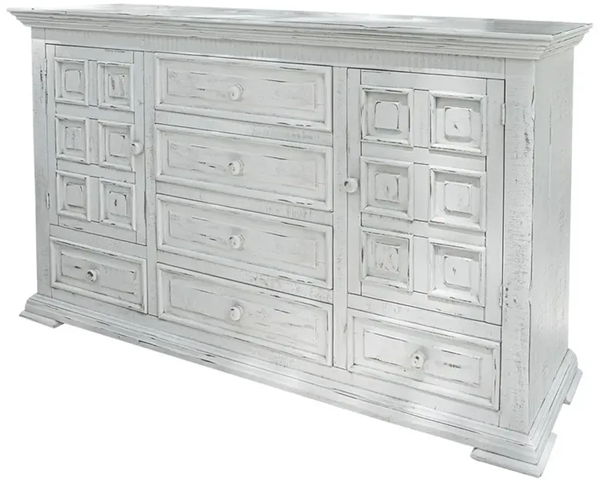 Solid Wood Six Drawer Triple Dresser - White