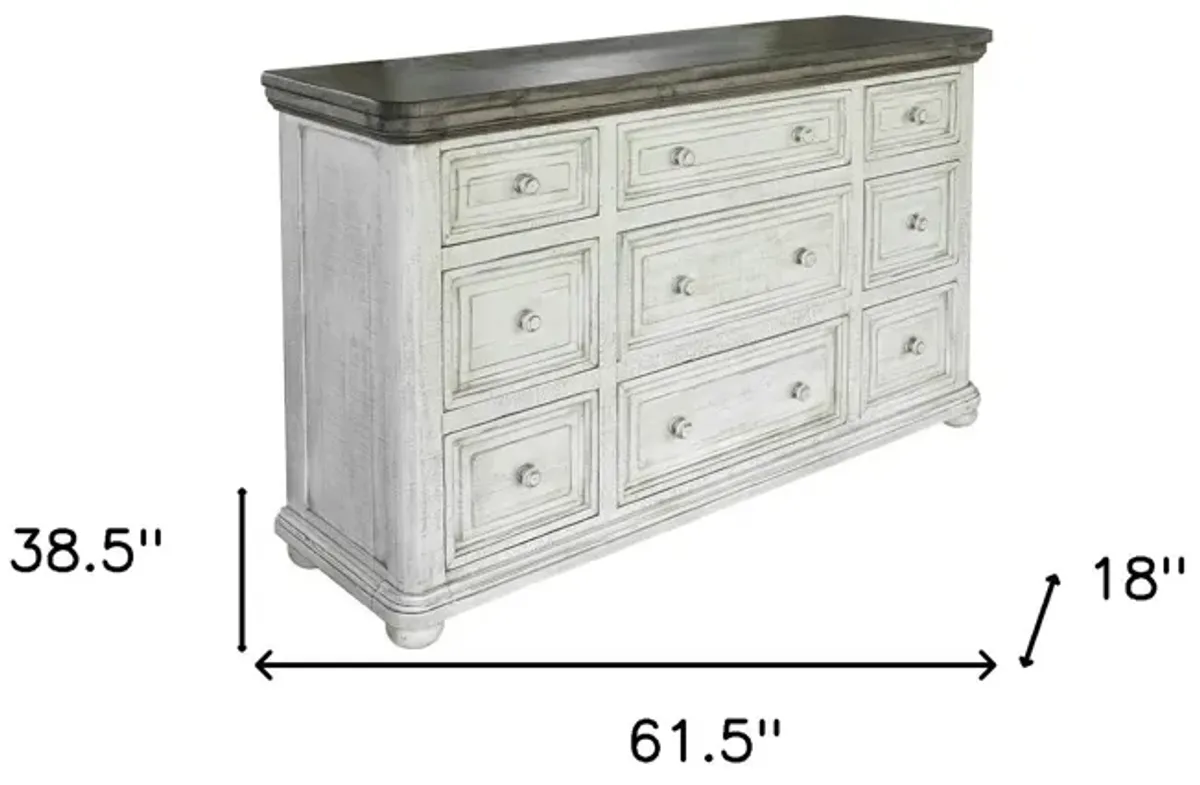 Solid Wood Nine Drawer Triple Dresser - Gray / Ivory