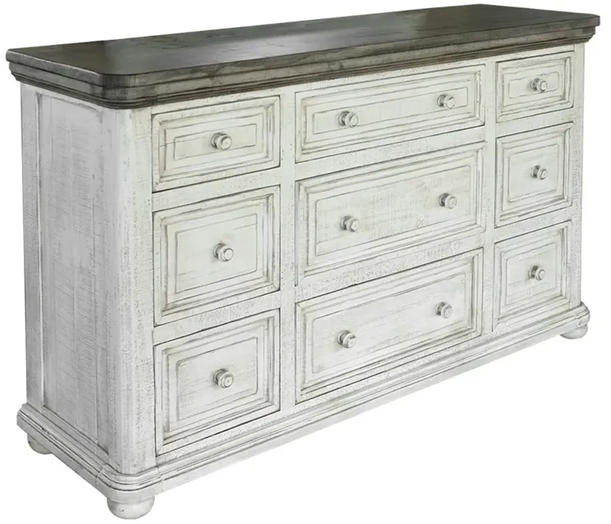 Solid Wood Nine Drawer Triple Dresser - Gray / Ivory