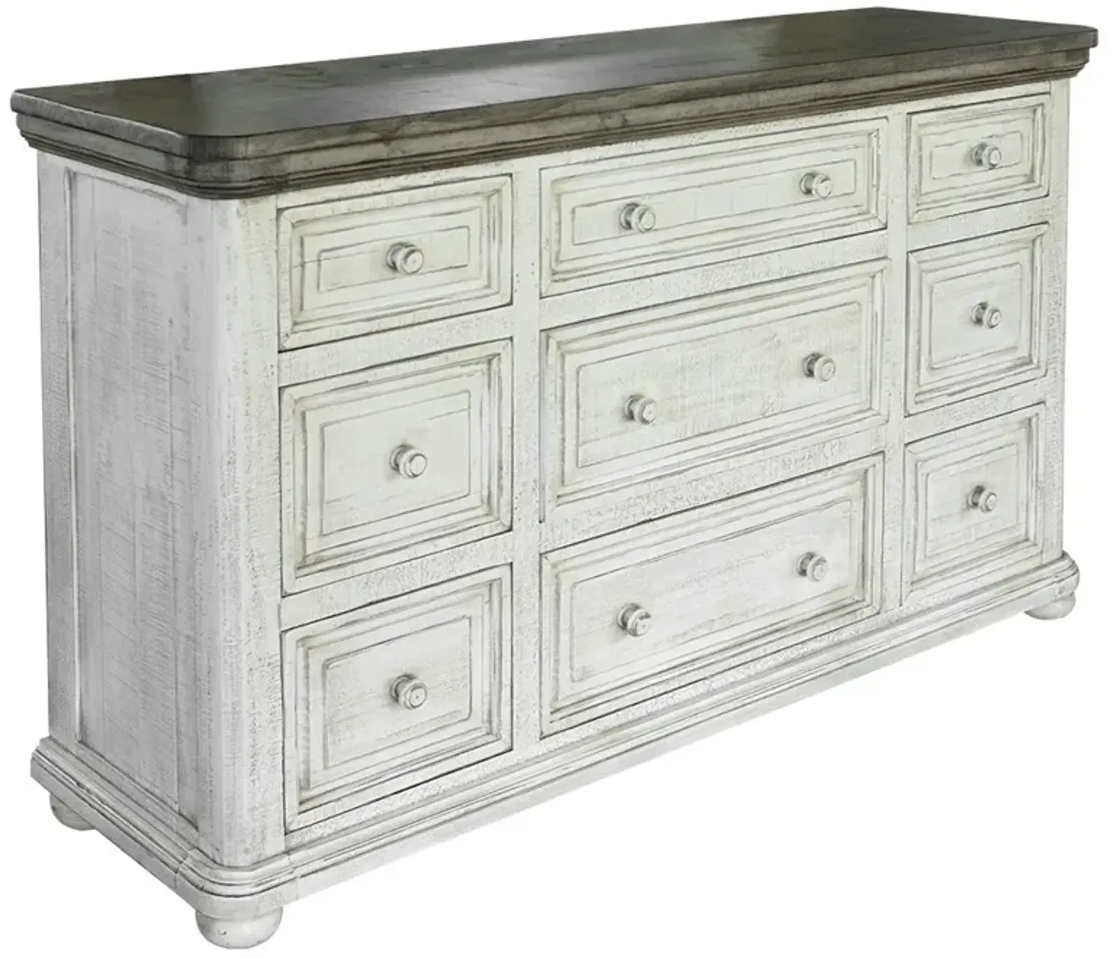 Solid Wood Nine Drawer Triple Dresser - Gray / Ivory