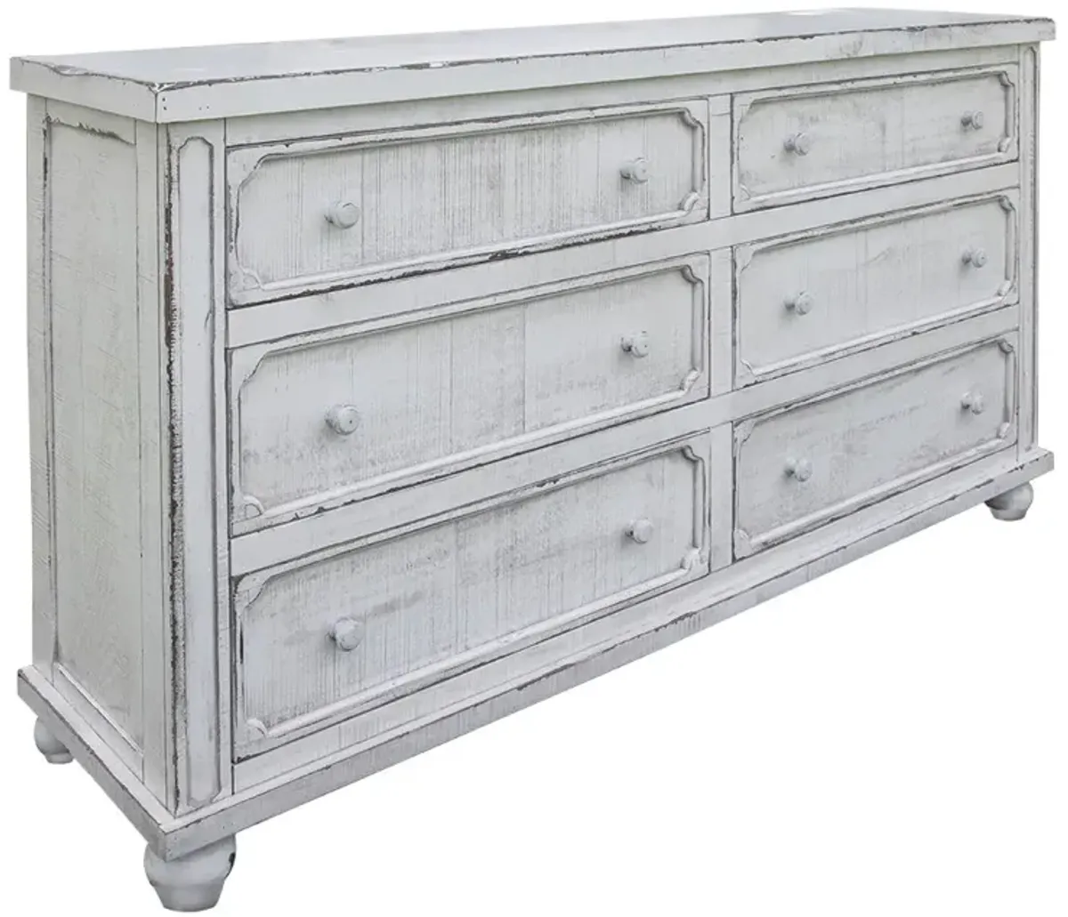 Solid Wood Six Drawer Double Dresser - Antiqued White