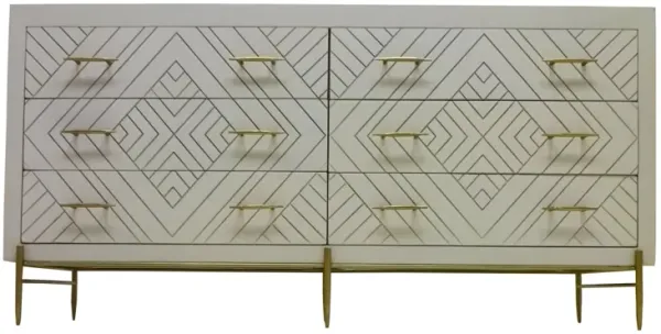 Solid Wood Six Drawer Double Dresser - Ivory