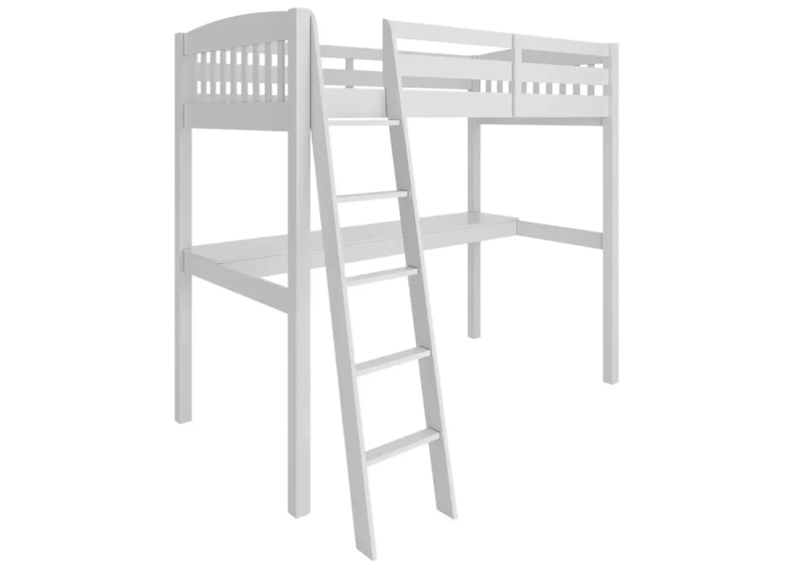 Solid Wood Twin Size Loft Bed with Desk and Storage - White