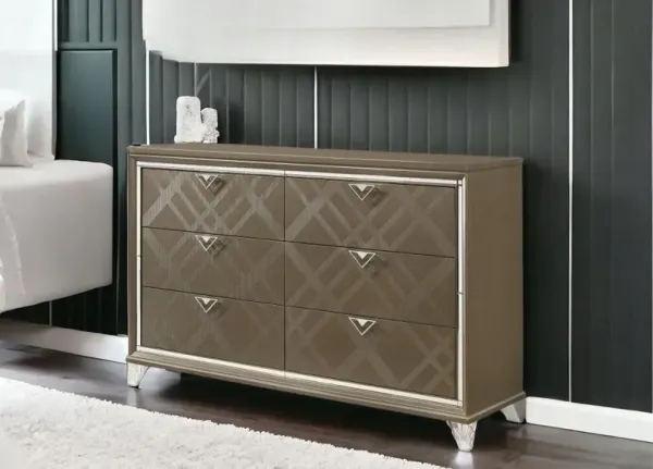 Solid Wood Six Drawer Double Dresser - Champagne