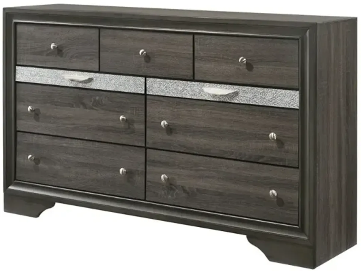 Solid Wood, Nine Drawer Triple Dresser - Gray