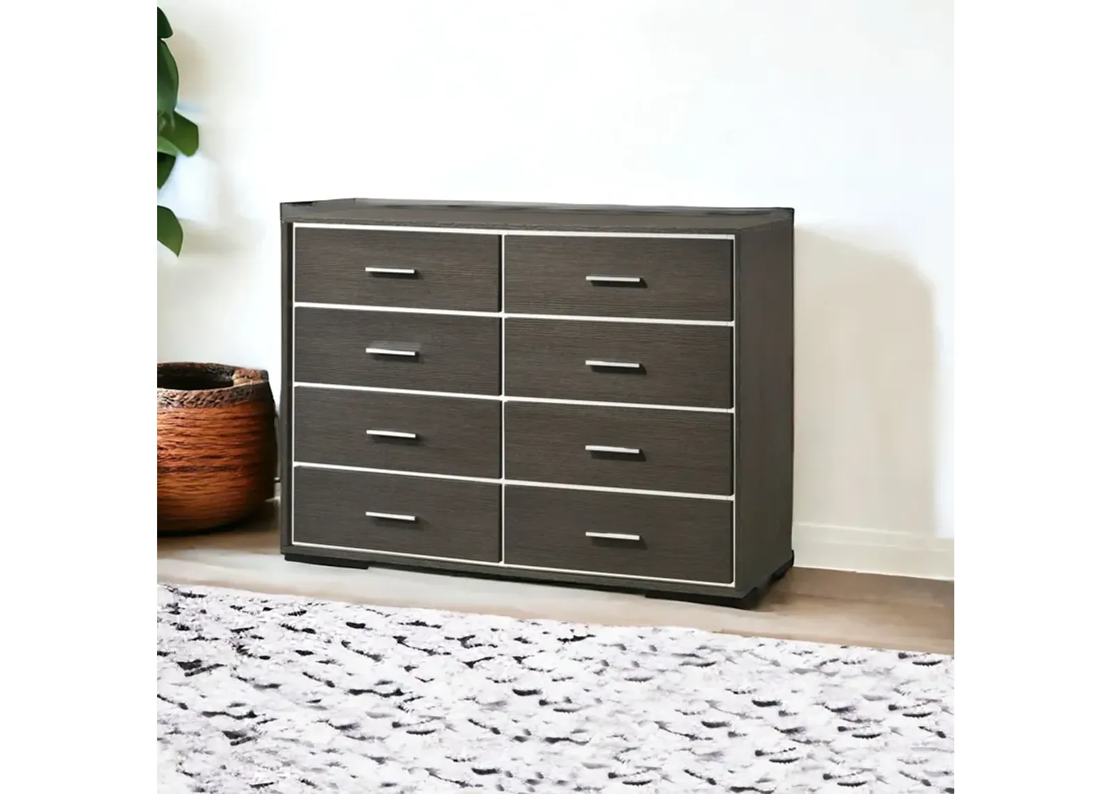 Solid Wooden Eight Drawer Double Dresser - Gray