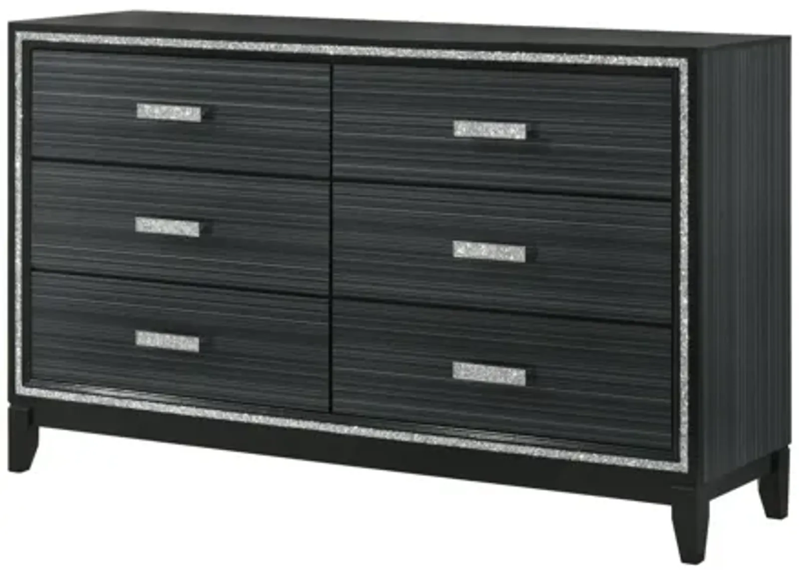 Solid Wooden Six Drawer Double Dresser - Black