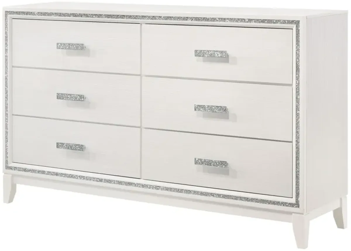 Wood Six Drawer Double Dresser - White