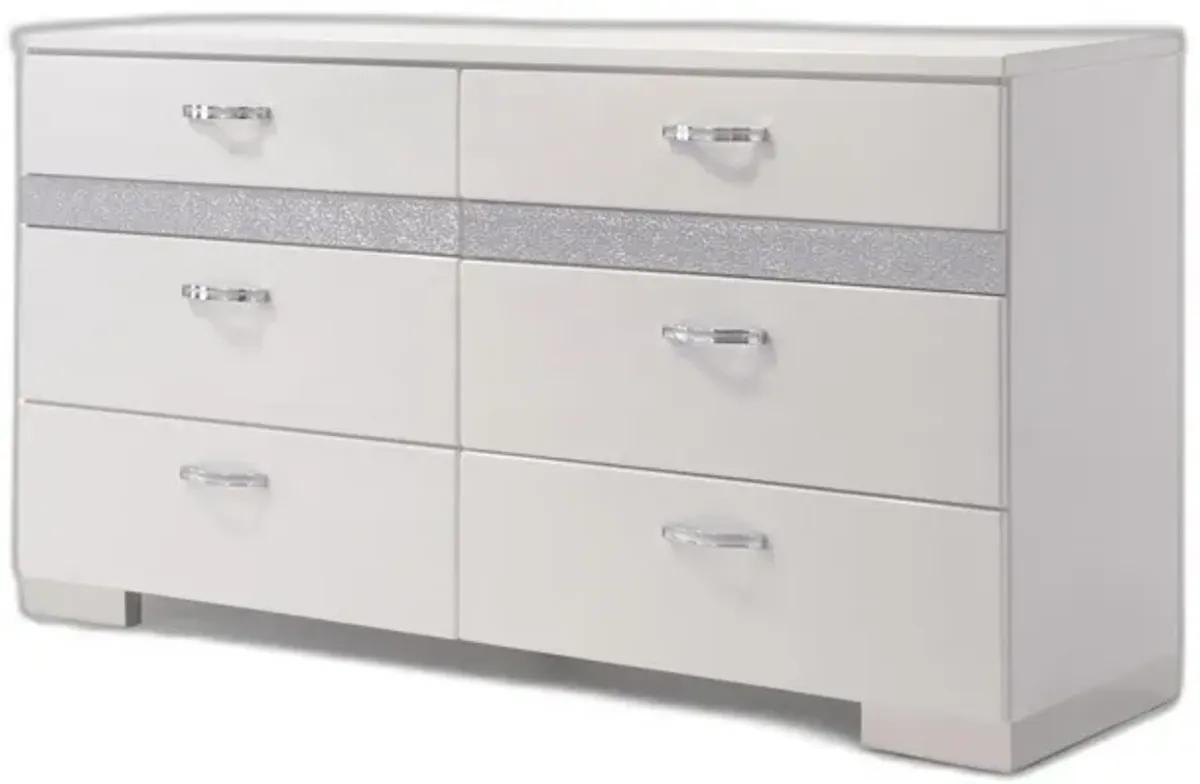 High Gloss Eight Drawer Double Dresser - White