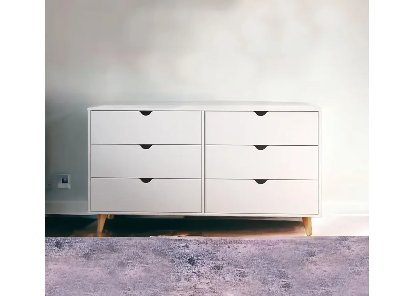 Scoop Handle Six Drawer Double Dresser - White