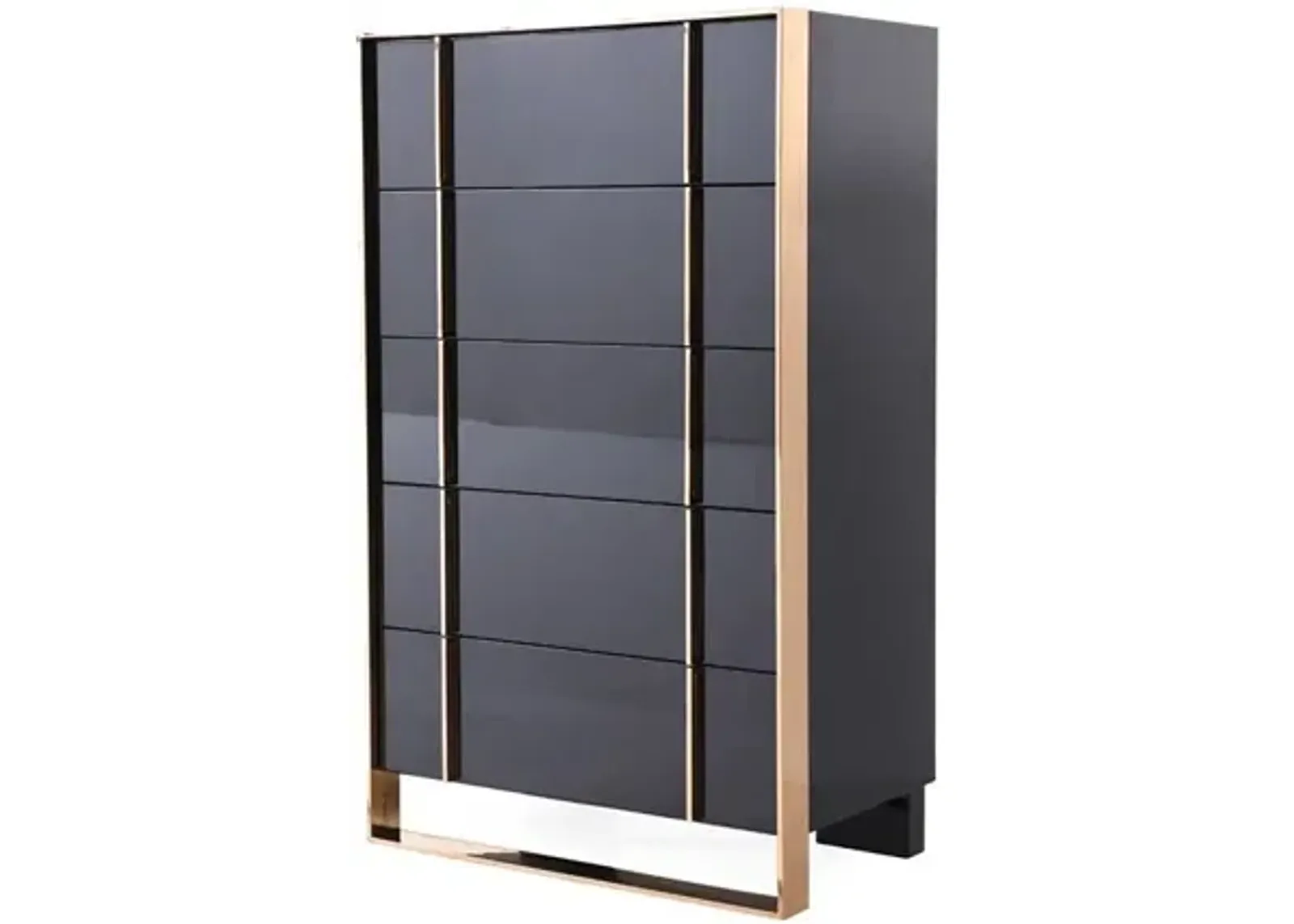 Solid Wood Stainless Steel Five Drawer Chest - Black Gold