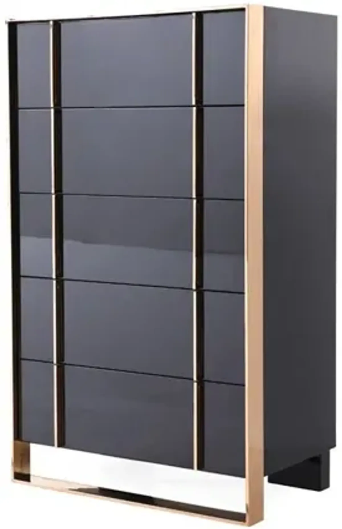 Solid Wood Stainless Steel Five Drawer Chest - Black Gold