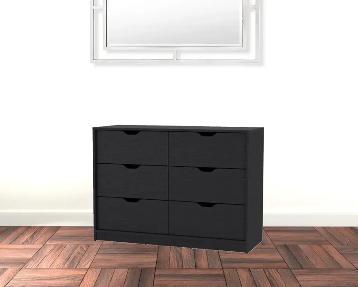 Manufactured Wood Six Drawer Modern Dresser - Black