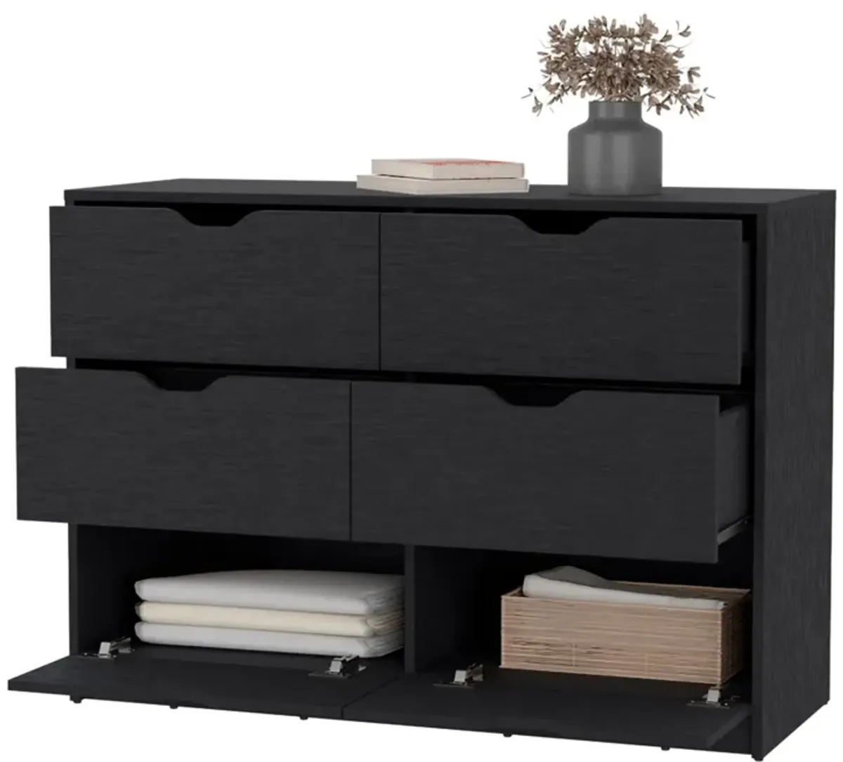 Manufactured Wood Six Drawer Modern Dresser - Black