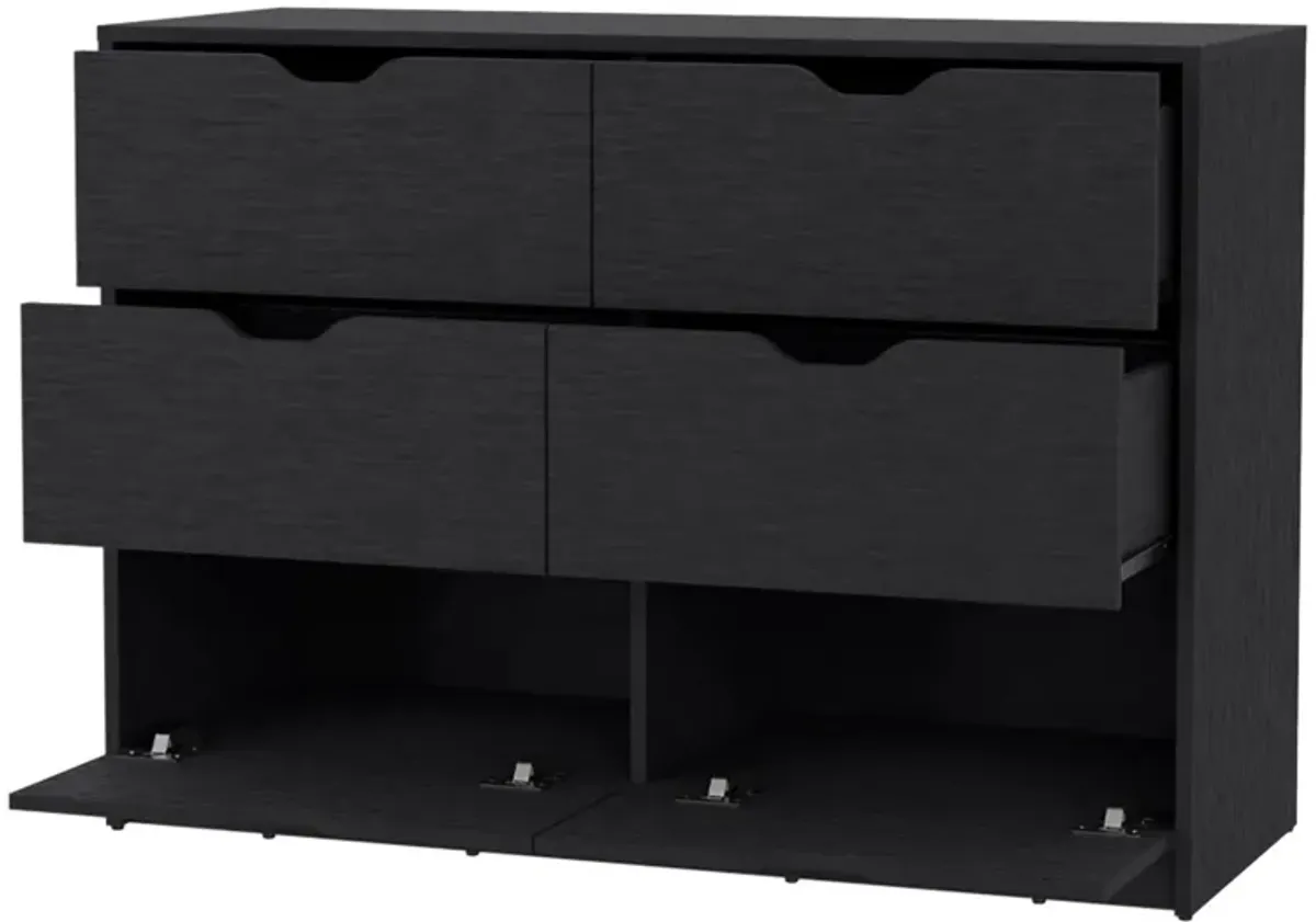 Manufactured Wood Six Drawer Modern Dresser - Black