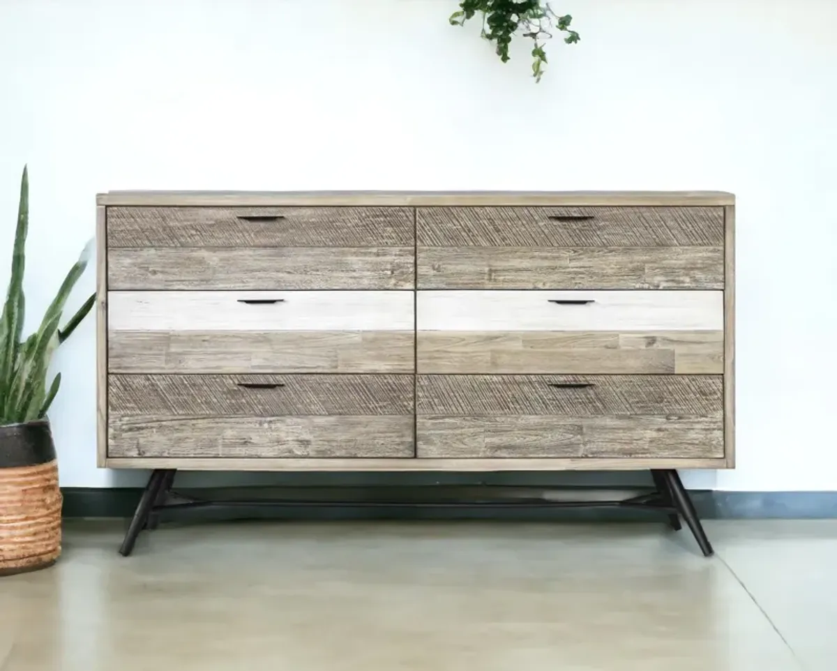 Multi Tonal Rustic Solid Wood Six Drawer Double Dresser - Natural / Ivory