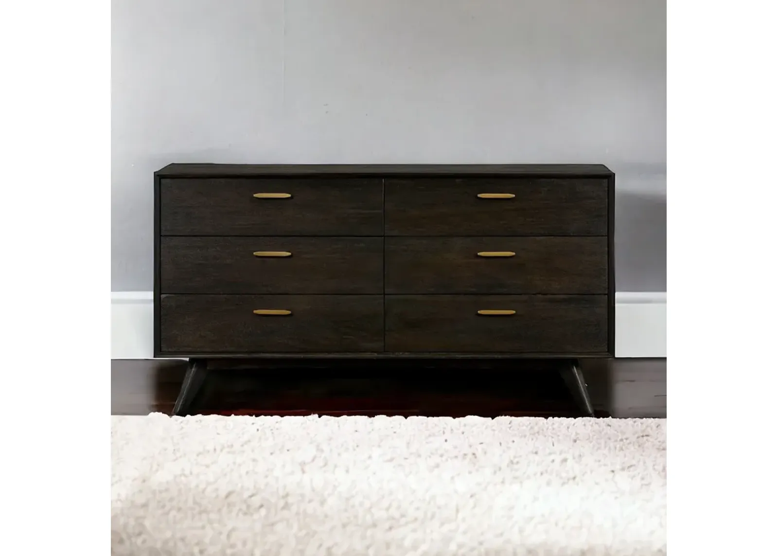 Solid Wood Six Drawer Dresser - Brown