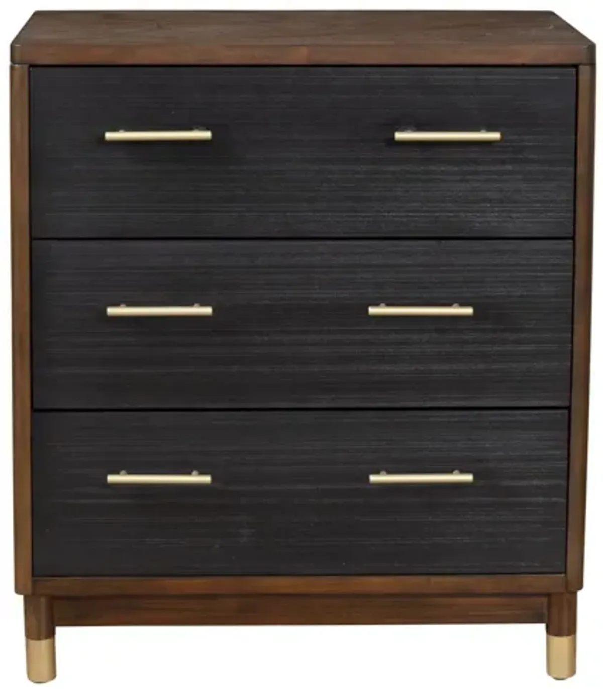 Solid Wood Three Drawer Chest - Brown / Black