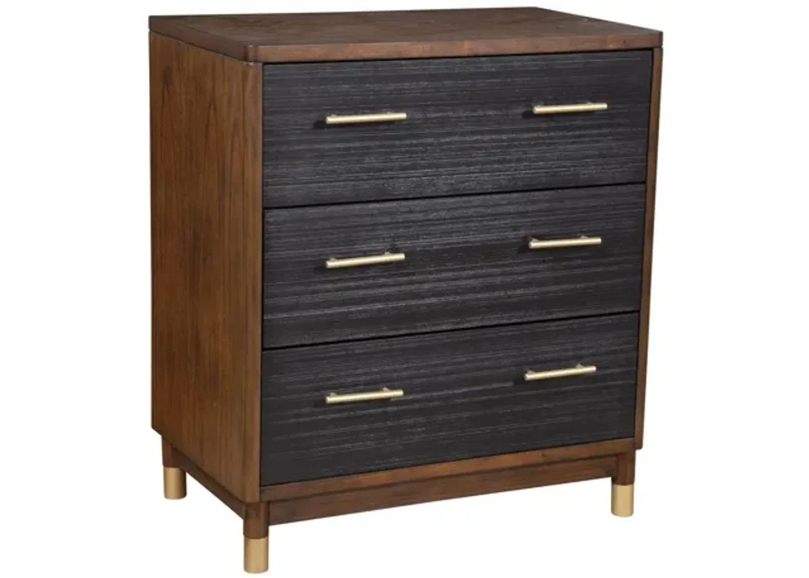 Solid Wood Three Drawer Chest - Brown / Black