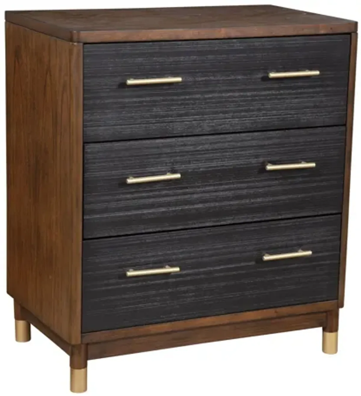 Solid Wood Three Drawer Chest - Brown / Black