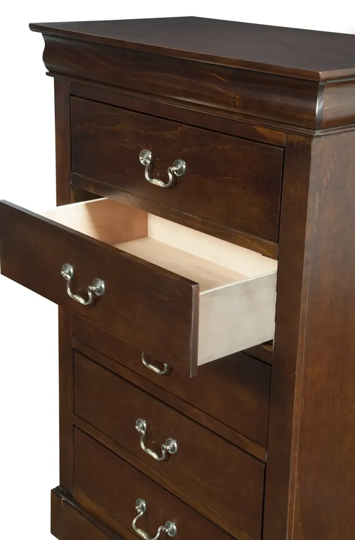 Solid Wood, Five Drawer Chest - Brown