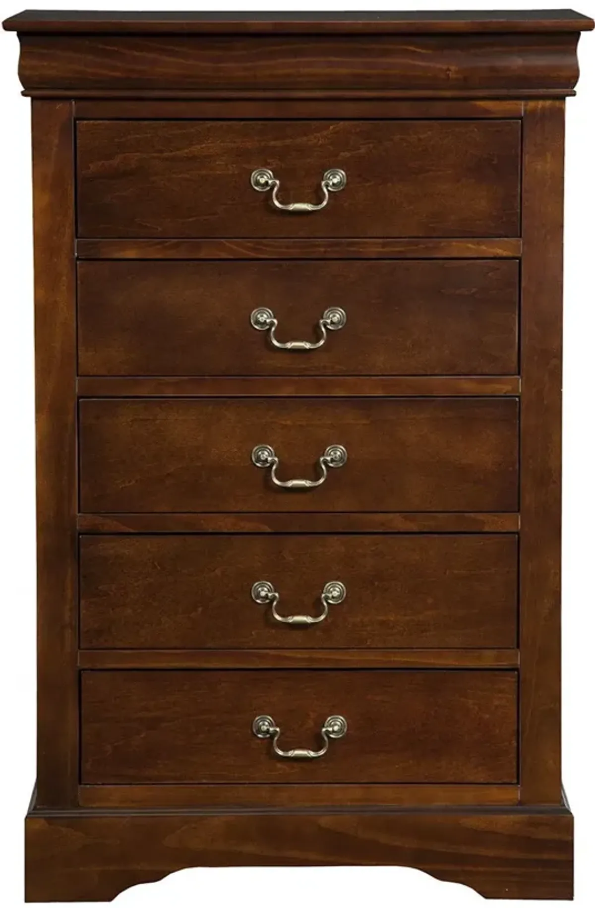 Solid Wood, Five Drawer Chest - Brown