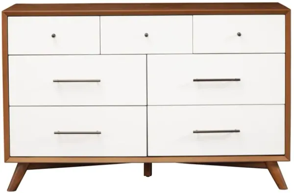 Solid Wood 7 Drawer Double Dresser - Brown / White