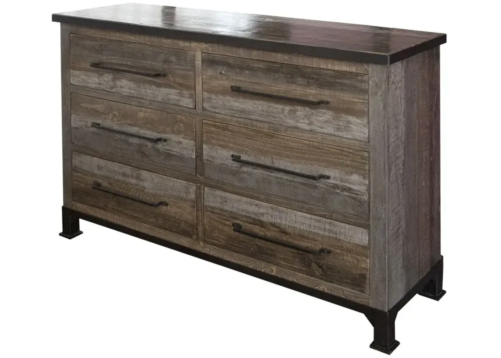 Wooden 6 Drawer Double Dresser - Brown