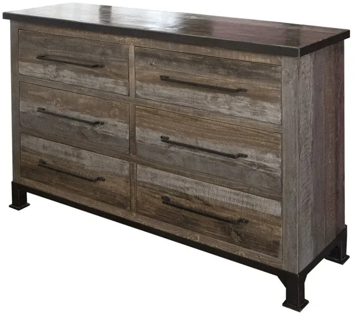 Wooden 6 Drawer Double Dresser - Brown