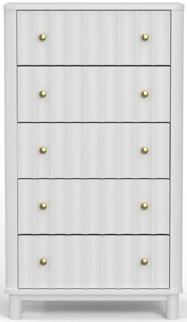 Solid Wood 5 Drawer Chest - White