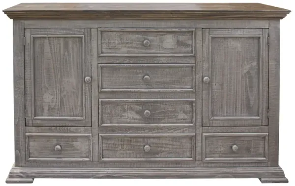 Solid Wood Six Drawer Triple Dresser - Gray