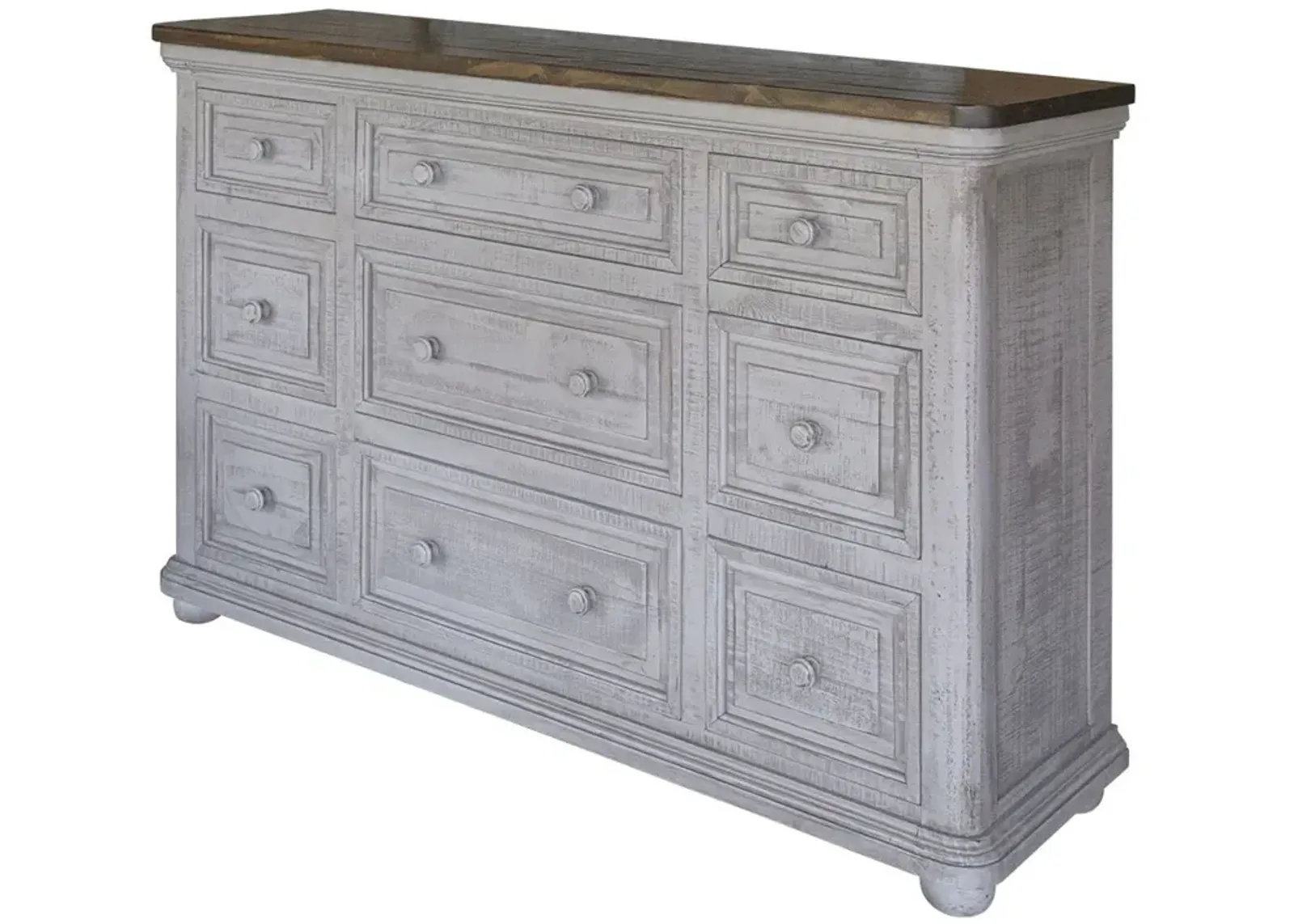 Solid Wood Nine Drawer Triple Dresser - Gray