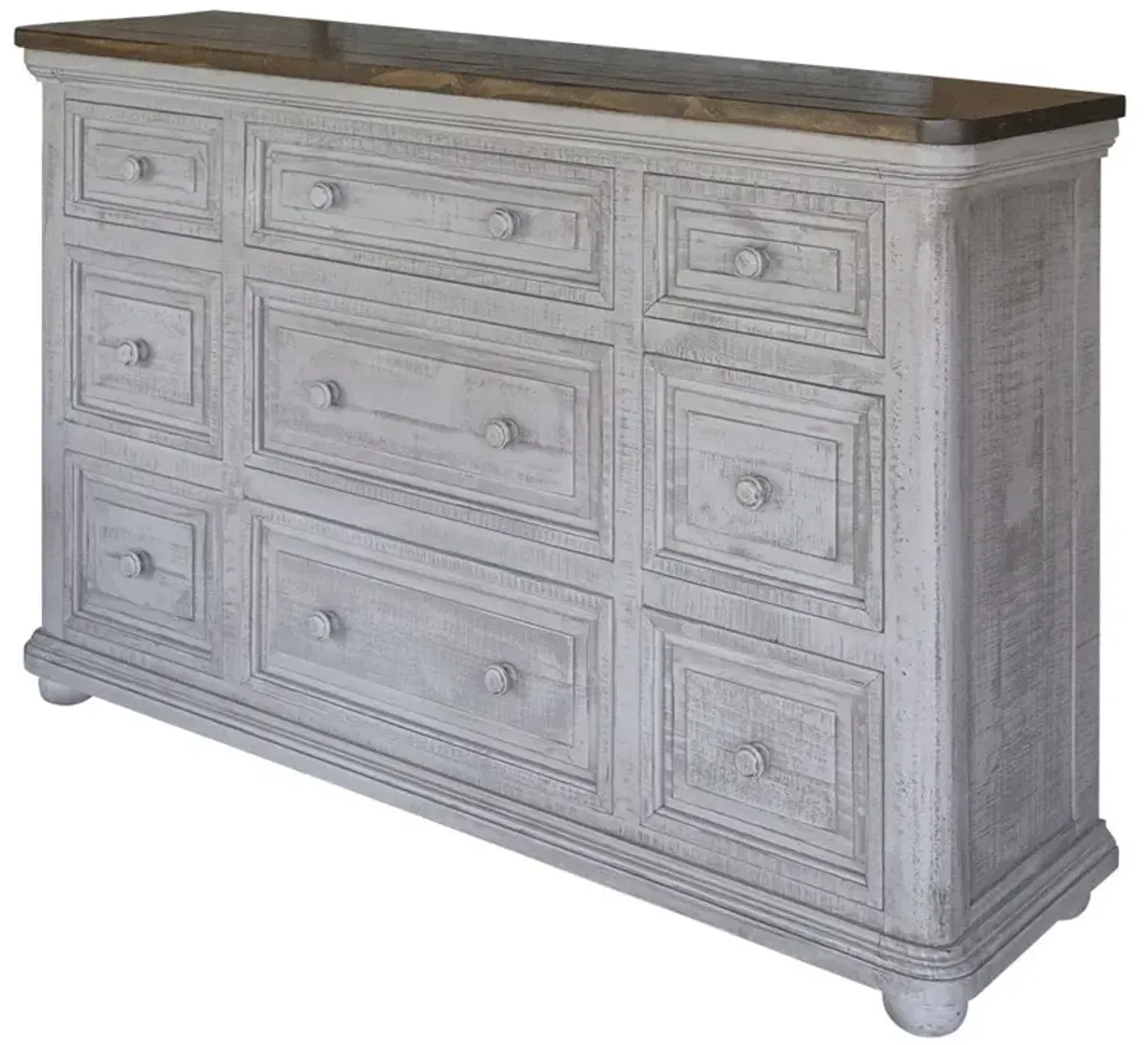 Solid Wood Nine Drawer Triple Dresser - Gray